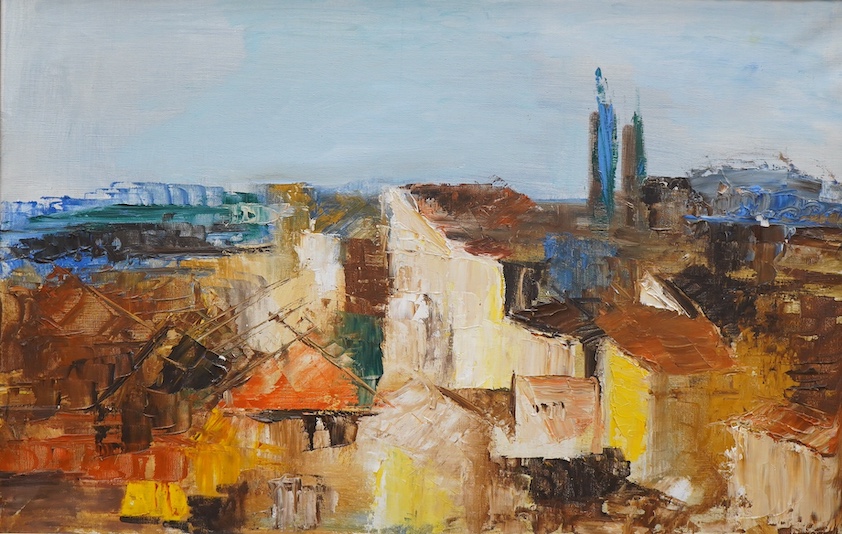 Barbara Robinson, impressionist oil, ‘Aujargues’, signed and dated 1963 verso, 49 x 76cm. Condition - good